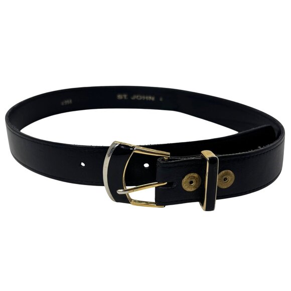 St. John Black Leather Belt Size 4 (32\